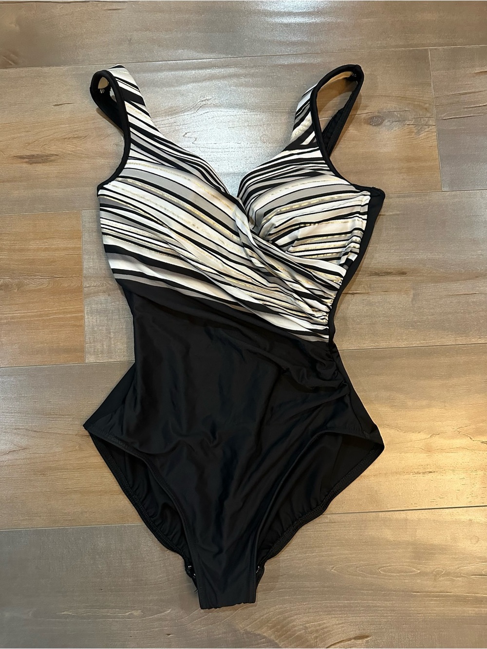 Miraclesuit Black and White Ruched One-Piece Swimsuit